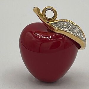 KJL Kenneth Jay Lane Red Lucite Clear Crystals Gold Tone Apple Pendant
